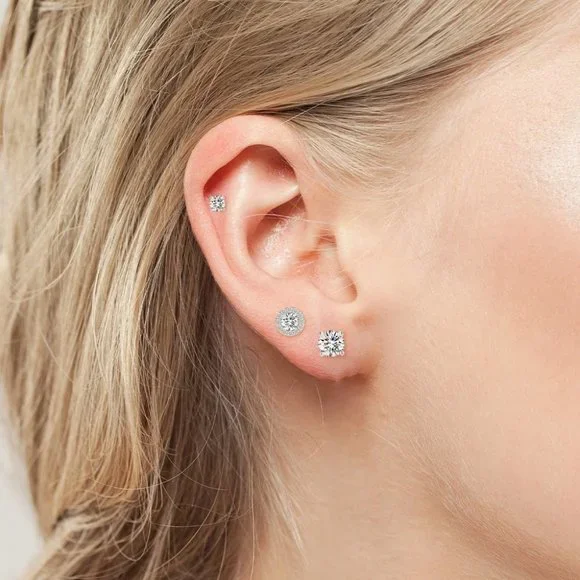 Certified 1ct. t.w. Moissanite Diamond Round Halo Stud Earrings NEW A - Picture 6 of 13